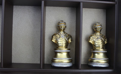 Medieval Pewter Chess Set, Handcrafted Walnut Board with Storage, Italfama