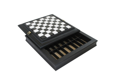 Italfama Black Marble & Wood Chess Board with Storage, 37x37 cm, Made in Italy