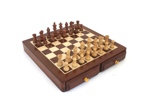Italfama Handmade Chess Set: Acacia Weighted Pieces, Mahogany Board with Drawers