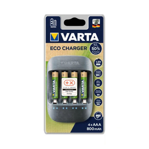 Varta Eco Charger 101 421 For Aa & Aaa Batteries 4 Aaa Batteries Included NEW