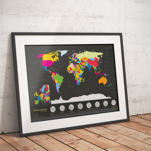 7 Wonders Scratch World Map Travel Tracker Journal Wall Poster Personalized NEW