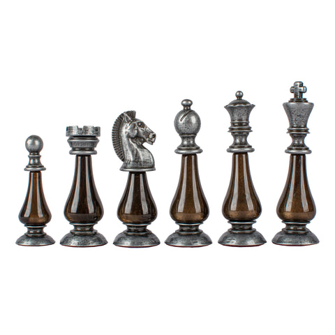 Pearl Metal Chess Set Walnut Burl & Oak Chessboard 50Cm Manopoulos Sw60A50J