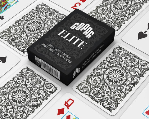 Copag 1546 Elite 100% Plastic Playing Cards Jumbo Index Poker Size Black NEW