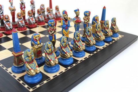Italfama Egyptian Metal Chess Set, Ebony-Style Wood Board 40x40cm, Handmade