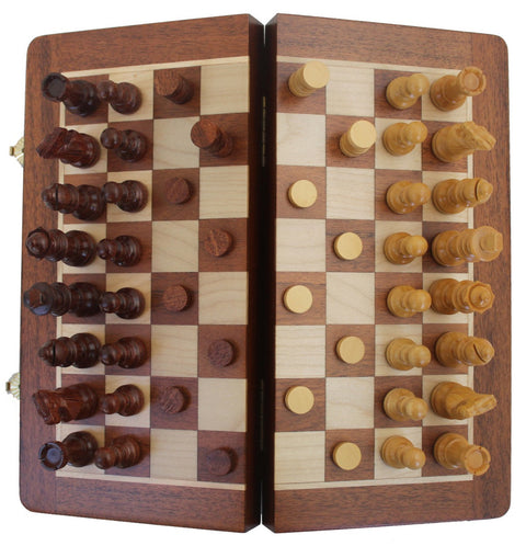 Italfama Magnetic Wooden Chess & Checkers Set, Folding 40cm Board, King 7.5cm