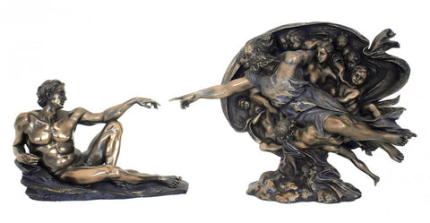 Michelangelo Creation of Adam Statue Large Bronze Resin 43x9x20cm Made in Italy