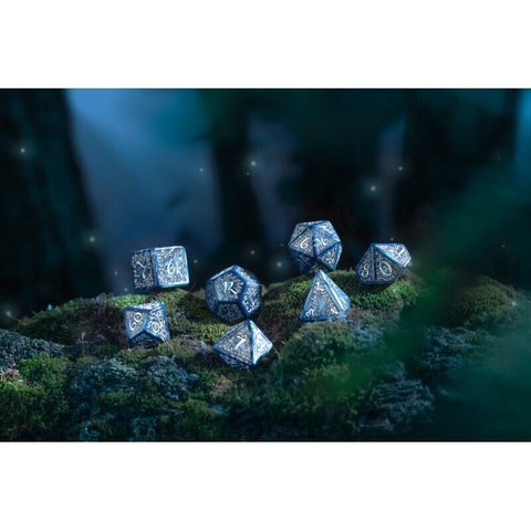 Elvish Cobalt & Silver Dice Set Hobby Magic Role Playing Games Q-Workshop NEW
