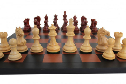 Italfama Mahogany Chess Set with Genuine Leather Board, Weighted Pieces, Italy