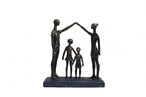 Italian Bronze Resin Family Sculpture, Parents Shelter Figurine 30cm Italfama