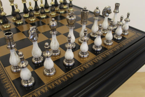 Italfama Arabic-Style Chess Table Set, Metal & Wood, Gold/Silver, Made in Italy