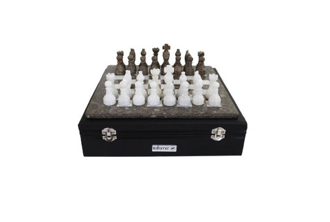 Italfama Handmade Marble Chess Set, Gray & White, 30cm Board, Leather Case