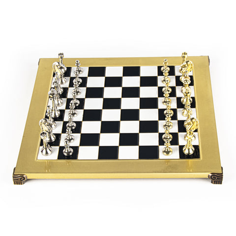Classic Metal Staunton Chess Set Gold & Silver Chessmen 36Cm Manopoulos S34Bla
