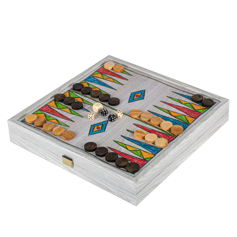 Chess/Backgammon/Ludo/Snakes - Children's Freehand Colored Drawing Sketch in Grey wooden case