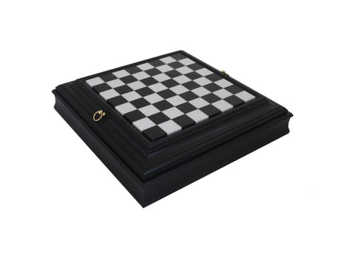 Italfama Black Marble & Wood Chess Board with Storage, 37x37 cm, Made in Italy