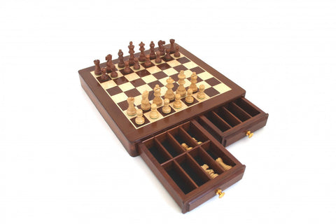 Italfama Handmade Chess Set: Acacia Weighted Pieces, Mahogany Board with Drawers