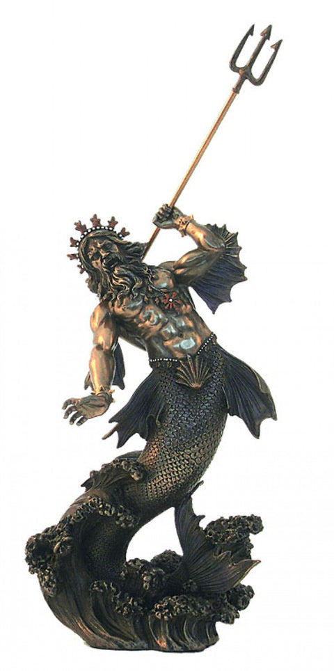 Poseidon Sea God Statue 34cm Bronze Finish Resin Figurine Italfama Italy