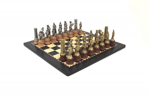 Roman vs Barbarian Chess Set Metal/Wood Pieces, 40cm Wooden Board, Italfama
