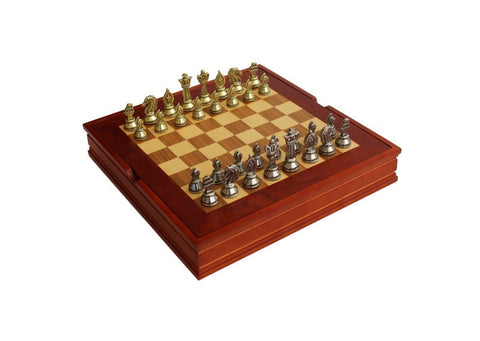Italfama Roman Chess Set with Wooden Board, Gold & Silver Metal Pieces, Italy