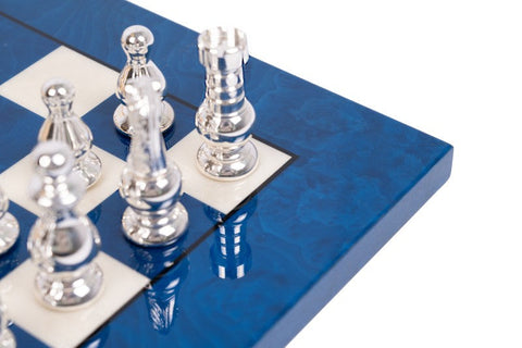 Italfama Handmade Brass Chess Set Gold & Silver Pieces Lacquered Wood Board 42cm