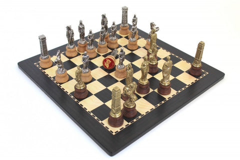 Roman vs Barbarian Chess Set Metal/Wood Pieces, 40cm Wooden Board, Italfama