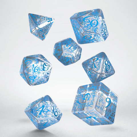 Elvish Dice Set Translucent And Blue Role Games Q-Workshop Dnd Transparent NEW