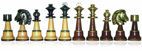 Italfama Large Brass & Wood Chess Pieces, Gold/Silver Plated, 12.7cm King