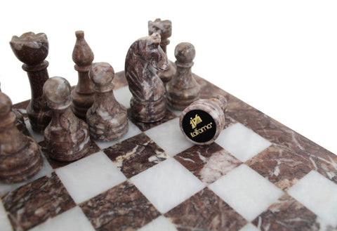 Italfama Pink & White Marble Chess Set 30cm Board with Leather Case Handmade