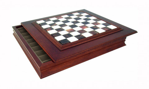Italfama Handmade Wood & Marble Chess Board with Storage, 48x48cm, Italy