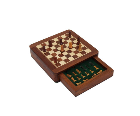 Italfama Magnetic Solid Wood Travel Chess Set 13.5cm Board with Drawer Italy
