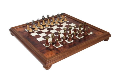 Italfama Handmade Chess Set Metal & Wood Gold/Silver Pieces, 48cm Board, Italy