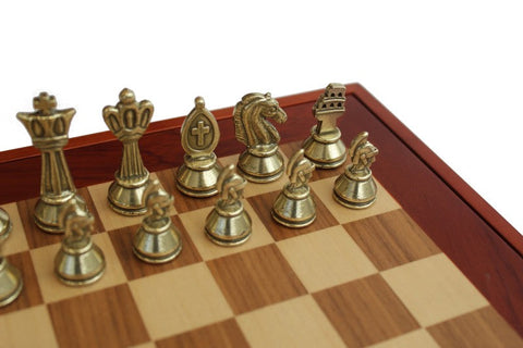 Italfama Roman Chess Set with Wooden Board, Gold & Silver Metal Pieces, Italy