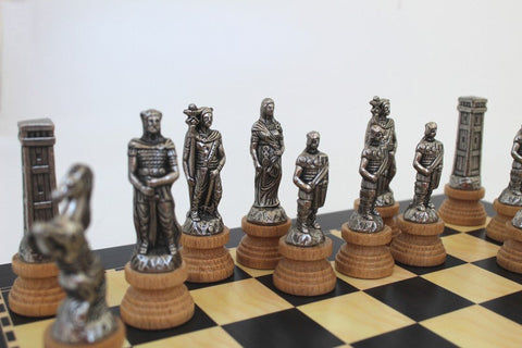 Roman vs Barbarian Chess Set Metal/Wood Pieces, 40cm Wooden Board, Italfama