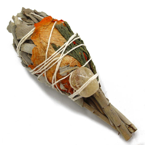 Smudge Stick - Cleansing Energy Sage Torch With Citrine By Ancient Wisdom NEW