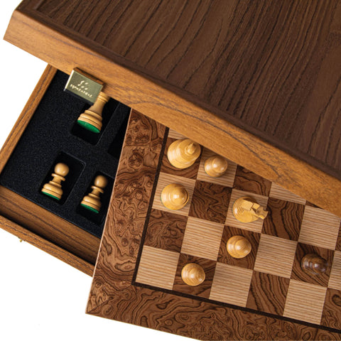 Walnut Burl Chess set 40x40cm with Staunton Chessmen Manopoulos