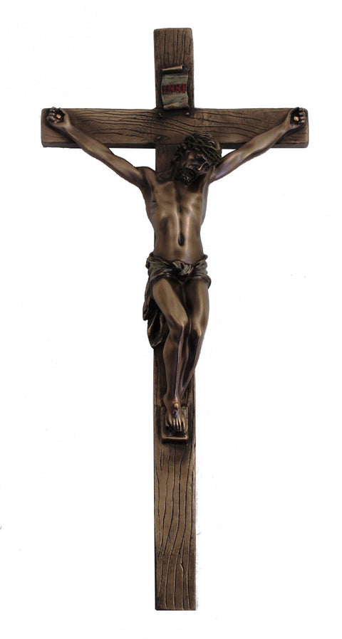 Italfama Crucifix Statue Bronze Resin 34cm Wall Hanging or Stand, Italy