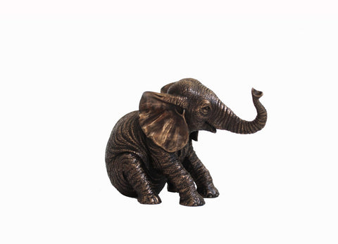 Bronze Finish Lucky Elephant Figurine Resin, Handcrafted, 16x8x11 cm, Italy