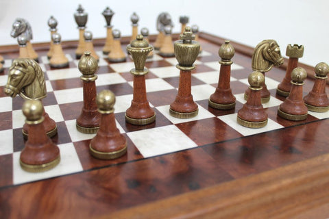 Italfama Handmade Chess Set Metal & Wood Gold/Silver Pieces, 48cm Board, Italy