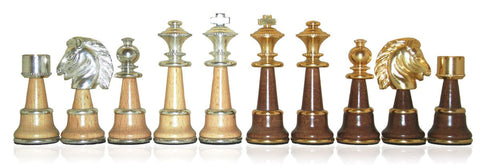 Italfama Oversized Brass & Wood Chess Pieces, Handcrafted, 5in King, Italy