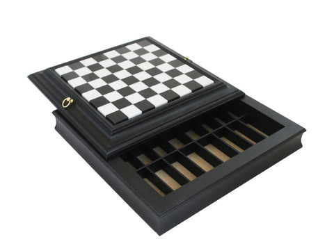 Italfama Italian Wood & Marble Chess Board with Storage Drawer, 42cm, Handmade