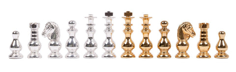 Italfama Handmade Brass Chess Set Gold & Silver Pieces Lacquered Wood Board 42cm