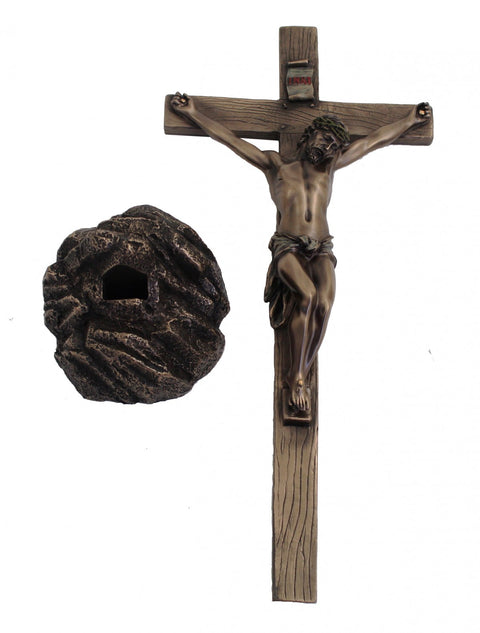 Italfama Crucifix Statue Bronze Resin 34cm Wall Hanging or Stand, Italy