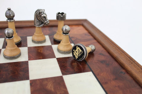 Italfama Handmade Chess Set Metal & Wood Gold/Silver Pieces, 48cm Board, Italy