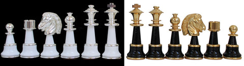Italfama Large Brass & Wood Chess Pieces Set, Gold/Silver Plated, 12.7cm King
