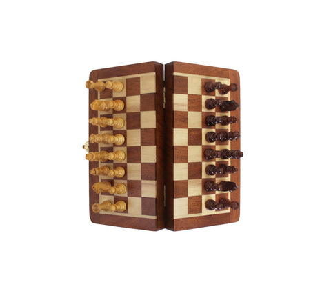 Italfama Magnetic Wooden Chess Set, Folding Travel Board 18.5cm, King 3.3cm