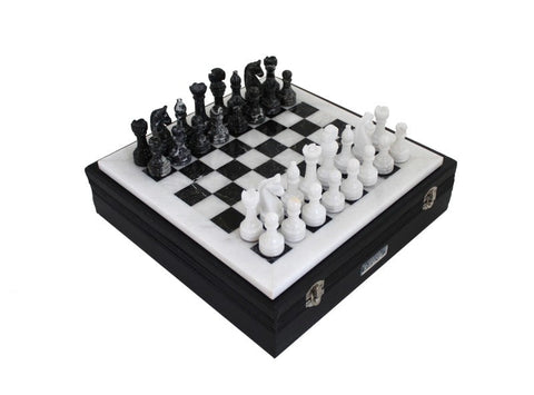 Italfama Marble Chess Set with Leather Case, 30cm Board, 7.5cm King