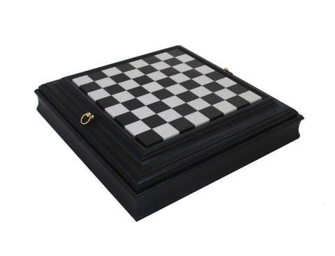 Italfama Italian Wood & Marble Chess Board with Storage Drawer, 42cm, Handmade
