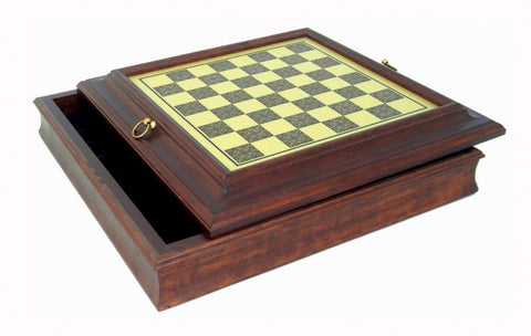 Italfama Brass-Style Wooden Chess Board with Storage, 50x50 cm, Made in Italy