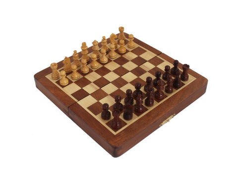 Italfama Magnetic Wooden Chess Set, Folding Travel Board 18.5cm, King 3.3cm