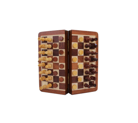 Italfama Magnetic Wooden Chess & Checkers Set, 13.5cm Folding Travel Board