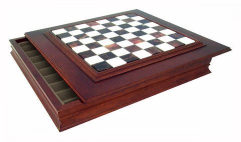 Italfama Wood & Marble Chess Board with Storage, 50x50cm, Handmade Italy